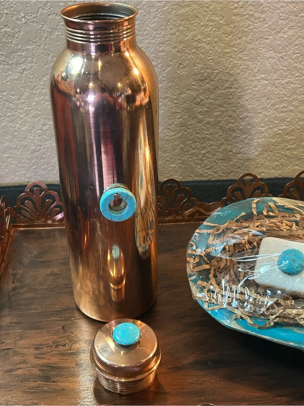 Luxurious Artisan Copper & Turquoise Spa Gift Bundle, set on a Gorgeous Tray!
